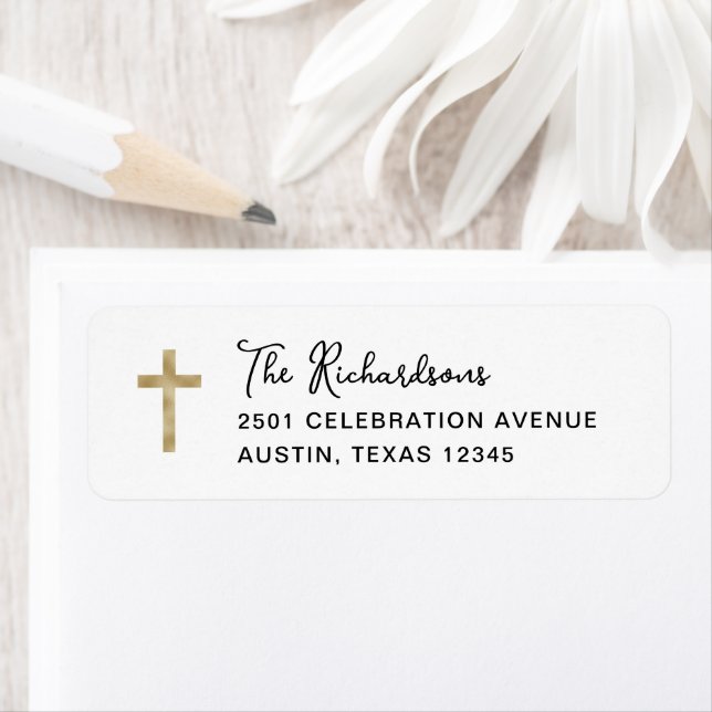 Sweet and Whimsical | Gold Cross Baptism Label (Insitu)