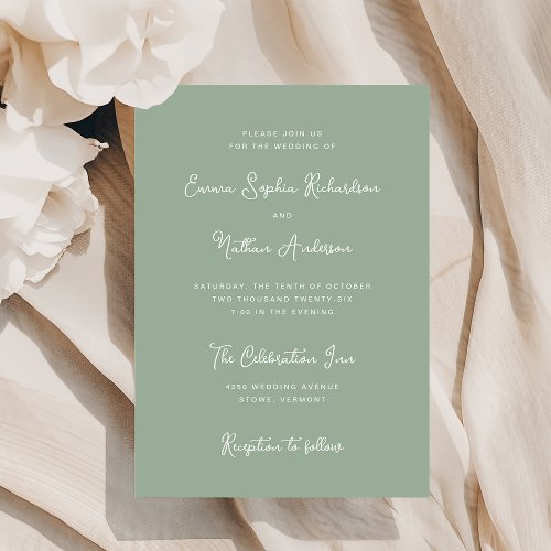 Sweet and Whimsical  Ivory and Sage Green Wedding Invitation