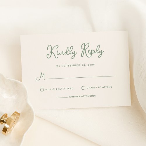 Sweet and Whimsical Ivory and Sage Green Wedding RSVP Card