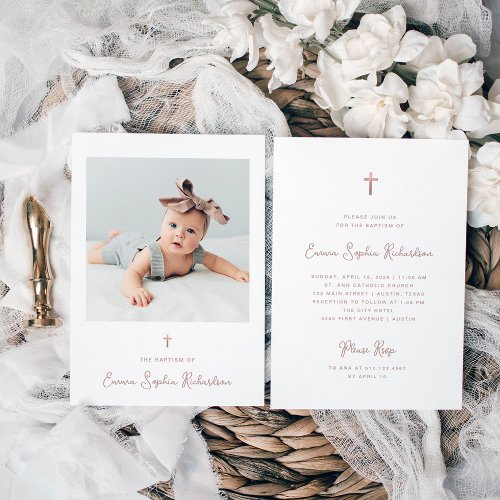 Sweet and Whimsical  Photo and Rose Gold Baptism Invitation