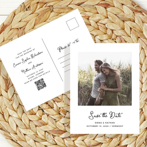 Sweet and Whimsical Photo  QR Code Save The Date Announcement Postcard