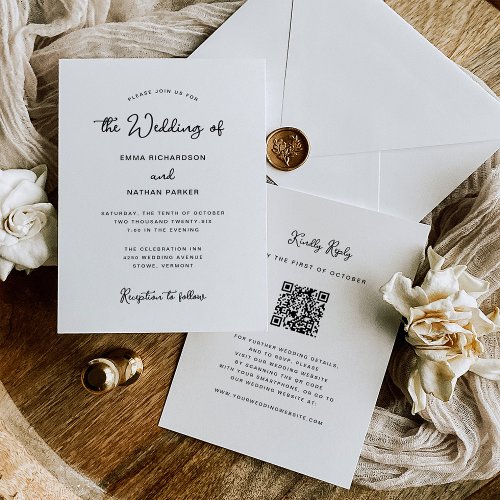 Sweet and Whimsical  QR Code and RSVP Wedding Invitation