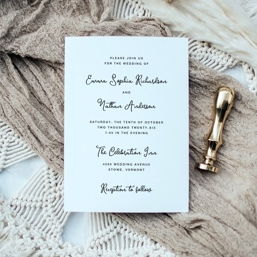 Sweet and Whimsical Simple Black and White Wedding Invitation