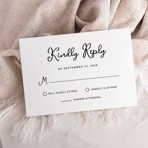 Sweet and Whimsical Simple Black and White Wedding RSVP Card