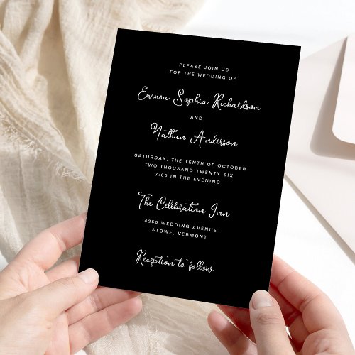 Sweet and Whimsical  Simple Black Wedding Invitation