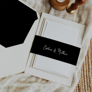 Sweet and Whimsical Simple Black   Wedding Invitation Belly Band