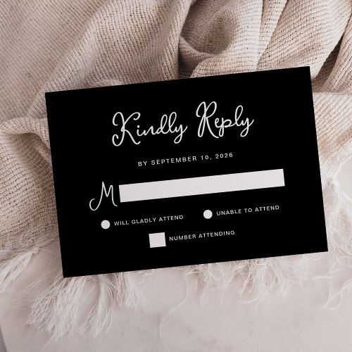 Sweet and Whimsical  Simple Black Wedding RSVP Card