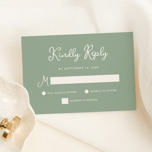 Sweet and Whimsical  Simple Sage Green Wedding RSVP Card