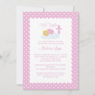 Sweet Angel Baby Girl & Cross Baptism Inviation Invitation