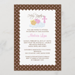 Sweet Angel Baby Girl & Cross Baptism Inviation Invitation