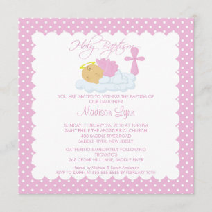 Sweet Angel Baby Girl & Cross Baptism Inviation Invitation