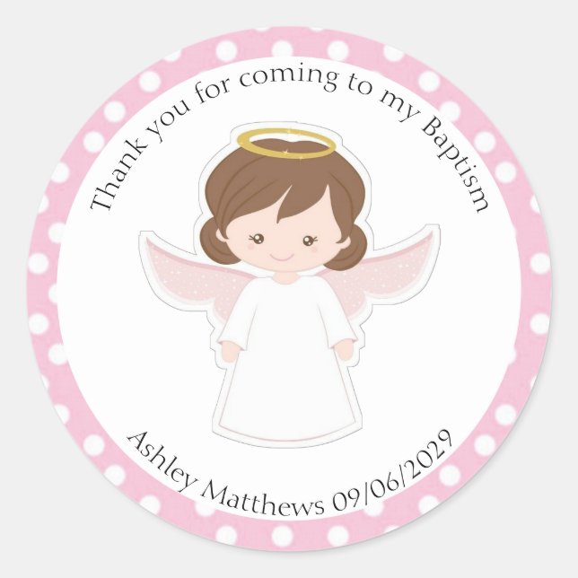 Sweet Angel Baptism First Communion Party Favor  C Classic Round Sticker (Front)