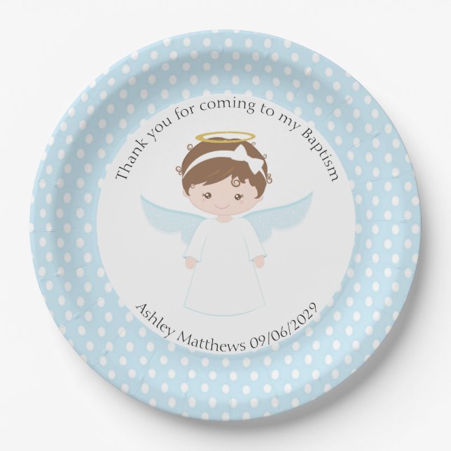 Sweet Angel Baptism First Communion Party Paper Plates (Front)