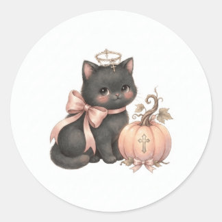 Sweet Angel Cat & Pumpkin Fall Sticker