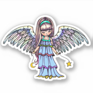Sweet Angel holding Star and Moon Sticker