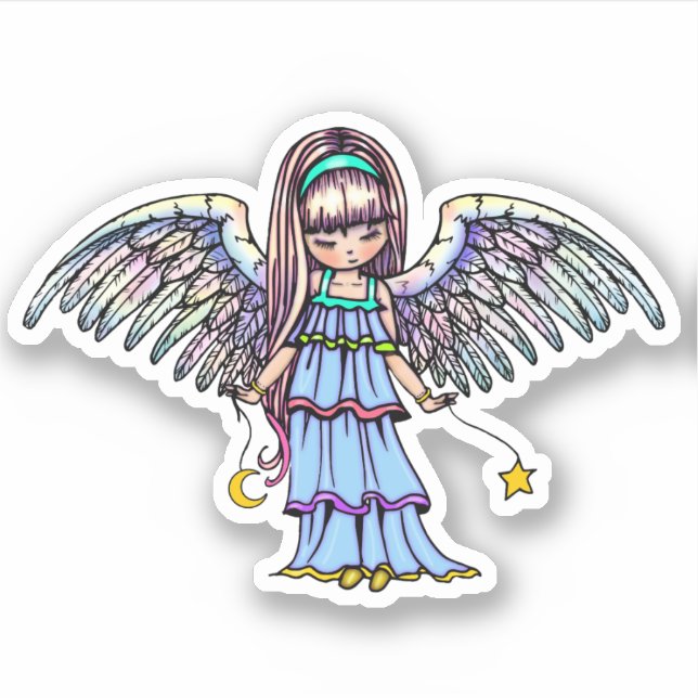 Sweet Angel holding Star and Moon Sticker (Front)