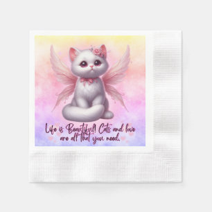 Sweet angel kitten with wings life is beautiful napkins