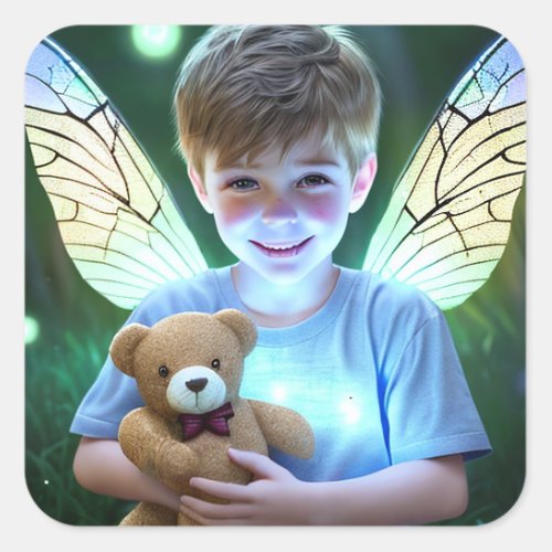 Sweet Angelic Little Boy with Fairy Wings  Square Sticker