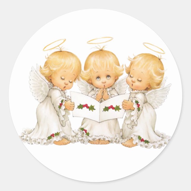 Sweet Angels Christmas Carols Classic Round Sticker (Front)