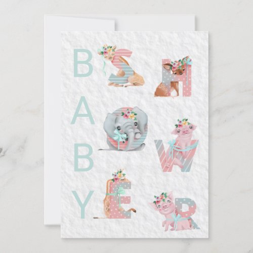  Sweet Animal Letters Baby Shower Invitation