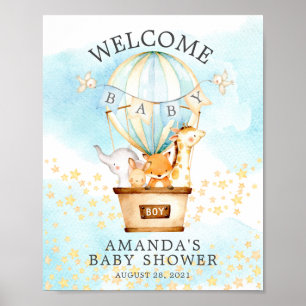 Sweet Animals Hot Air Balloon Welcome Shower Poster