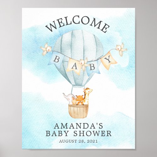 Sweet Animals Hot Air Balloon Welcome Shower Poster