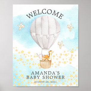 Sweet Animals Hot Air Balloon Welcome Shower Poster