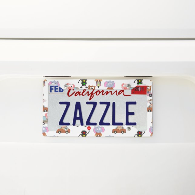 Sweet Animals In Cars With Traffic Light Pattern License Plate Frame (On Car)
