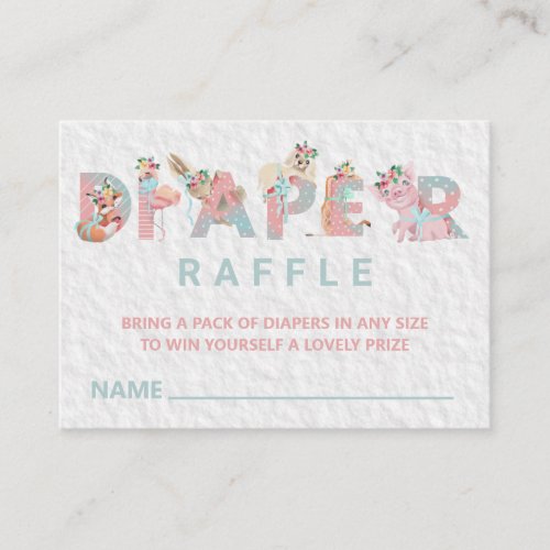  Sweet Animals Letters Baby Diaper Raffle Enclosure Card