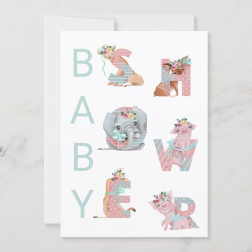  Sweet Animals Letters Baby Shower Invitation