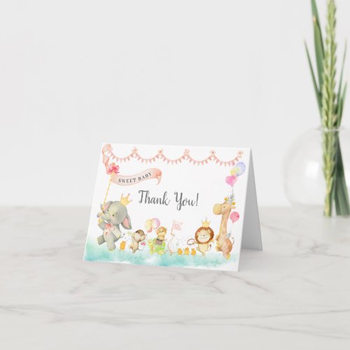 Sweet Animals Parade Baby Shower Thank You Card