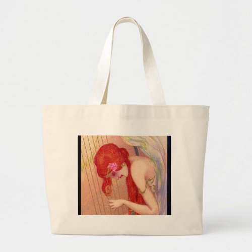 Sweet Antique Redheaded Angel on the Harp Large Tote Bag