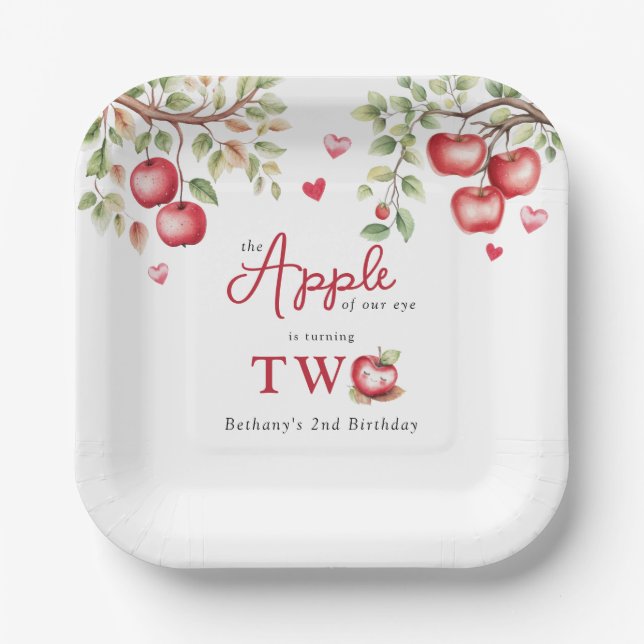 Sweet Apple Of Our Eye | 2nd Birthday Paper Plates (Front)