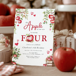 Sweet Apple Of Our Eye Fourth Birthday Invitation