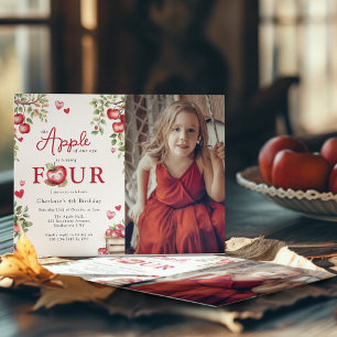 Sweet Apple Of Our Eye Photo 4th Birthday Invitation
