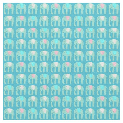 Sweet Aqua Blue Elephants Pattern Fabric