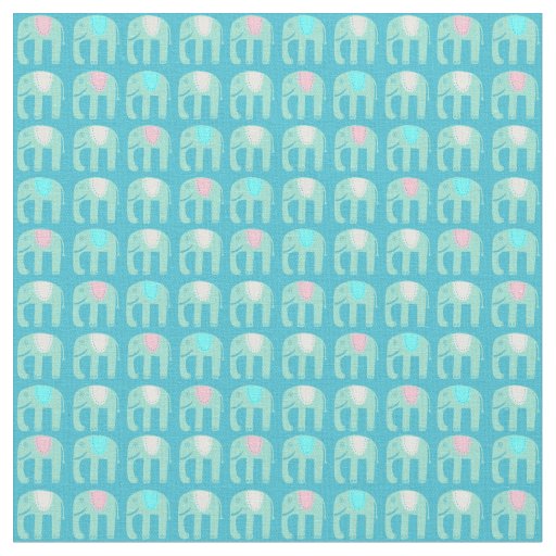 Sweet Aqua Blue Elephants Pattern Fabric