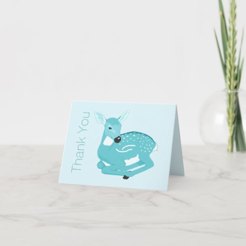 Sweet Aqua Fawn Baby Thank You Card