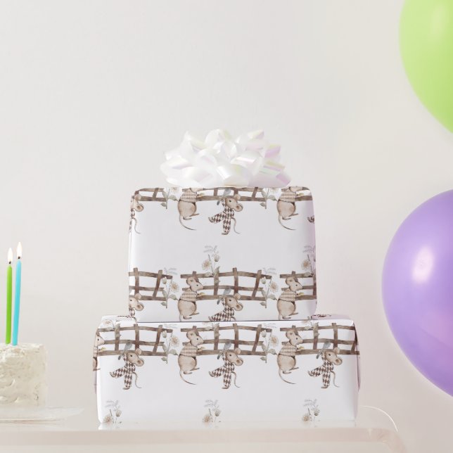 Sweet Argyle Mouse with Spoon, Fence, Mouse Wrapping Paper (Party Gifts)