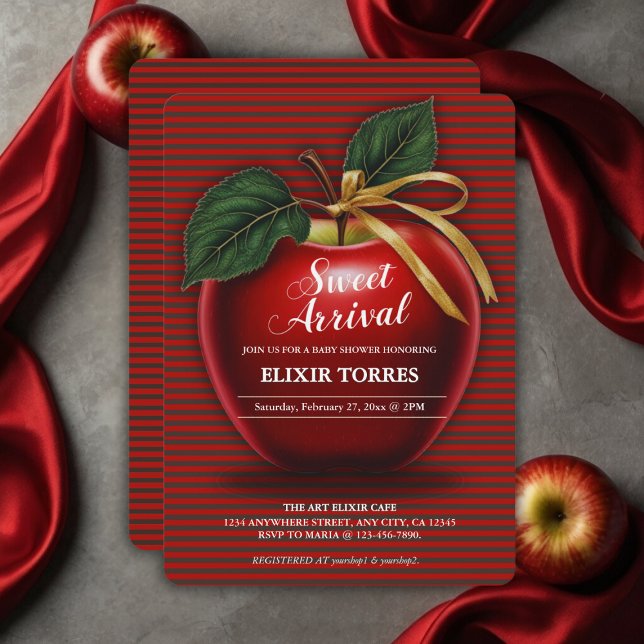 Sweet Arrival Red Apple Baby Shower Invitation (Creator Uploaded)