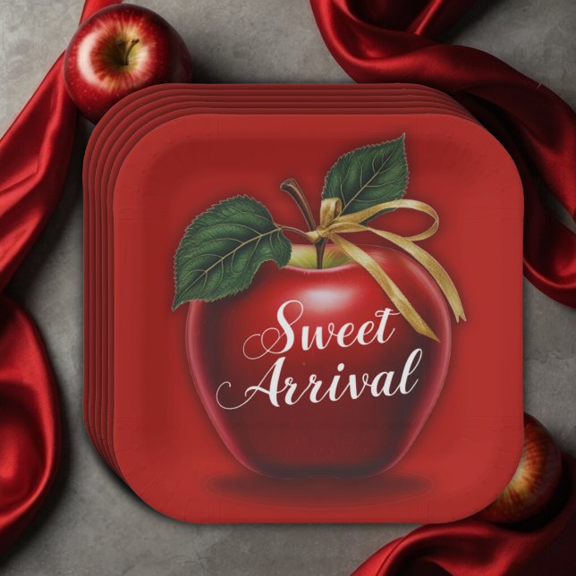 Sweet Arrival Red Apple Baby Shower Paper Plates (Creator Uploaded)