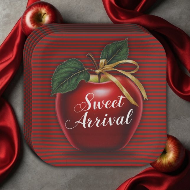 Sweet Arrival Red Apple Baby Shower Paper Plates (Creator Uploaded)