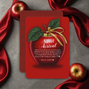 Sweet Arrival Red Apple Baby Shower Thank You Card