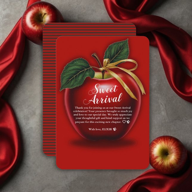 Sweet Arrival Red Apple Baby Shower Thank You Card (Creator Uploaded)