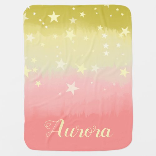 Sweet Artsy Yellow To Pink Ombre With Stars Name Baby Blanket