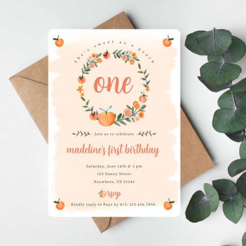 Sweet As A Peach 1st Birthday Invitation