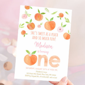 Sweet As A Peach 1st Birthday Invitation by LittlePrintsParties at Zazzle