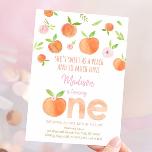 Sweet As A Peach 1st Birthday Invitation