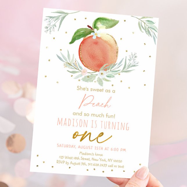 Sweet As A Peach 1st Birthday Invitation (Creator Uploaded)