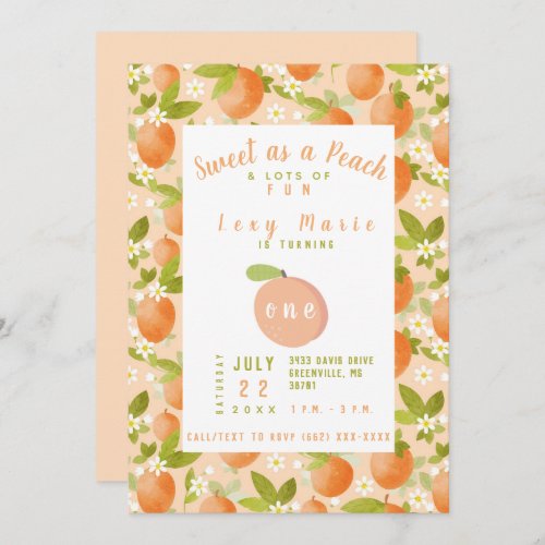 Sweet as a Peach 1st Birthday Invitation
